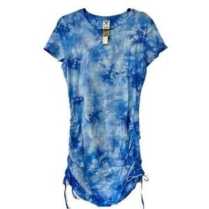 Victorias Secret PINK Ruched Side T-Shirt Dress Size XL Tie Dye Sky Blue NEW VS